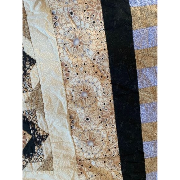 Handmade Patchwork Quilt 62” x 69” Geometric Patterns & Earthy Tones - Picture 4 of 8